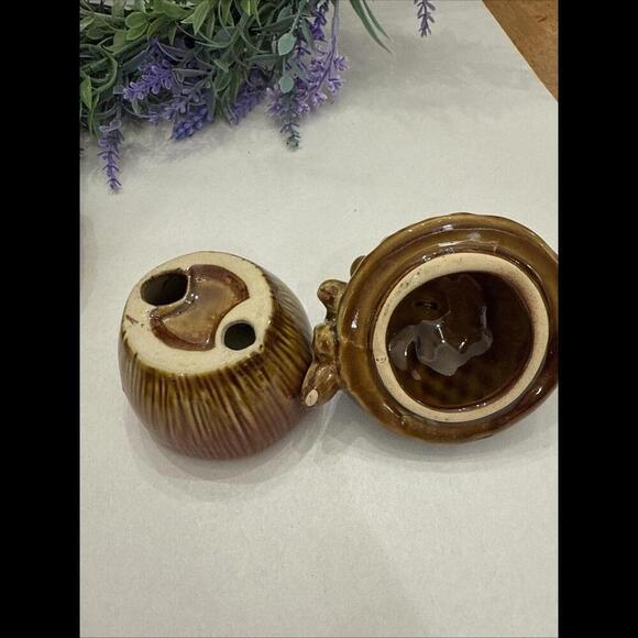 Lot Of 2 VTG 1970s Ceramic Tree Stump and Mushroom Canister And Acorn Read Boho - Picture 4 of 6